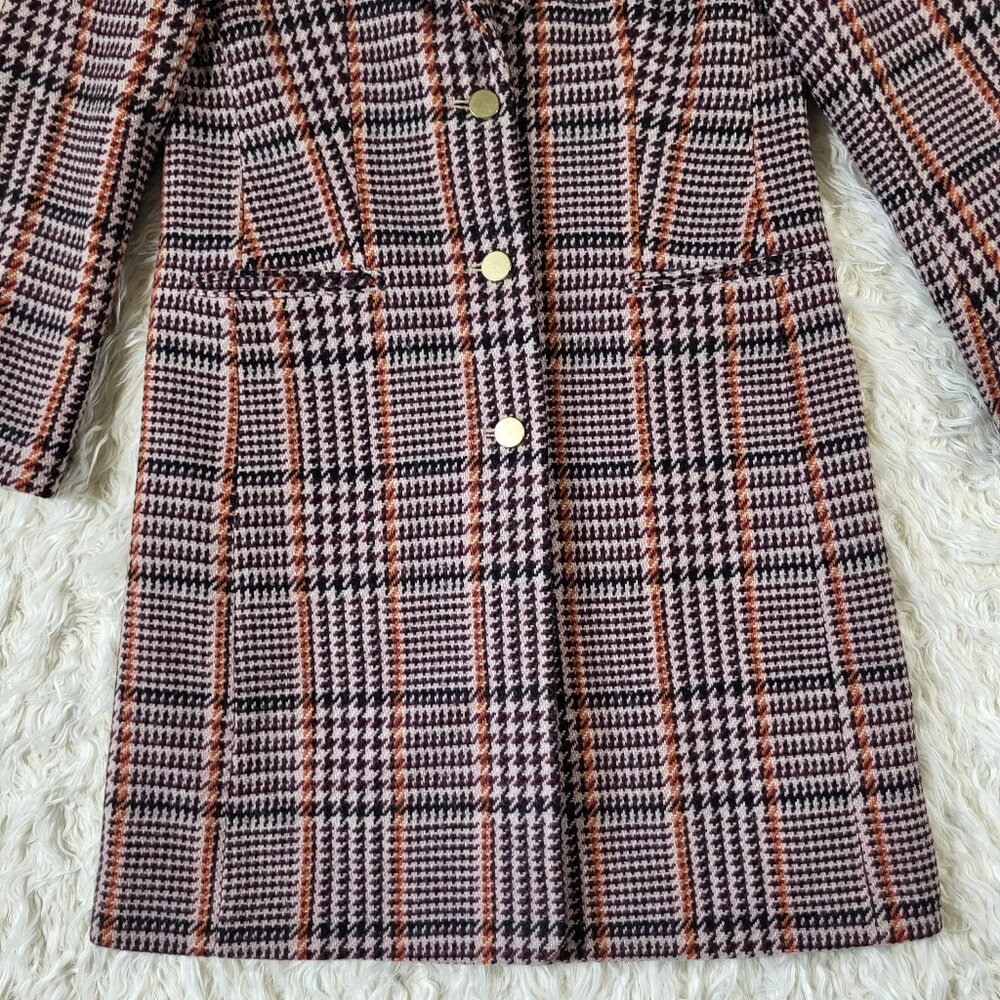 J Crew Single Breasted Topcoat Cabernet Plaid Coat - Size 6 - Picture 4 of 16